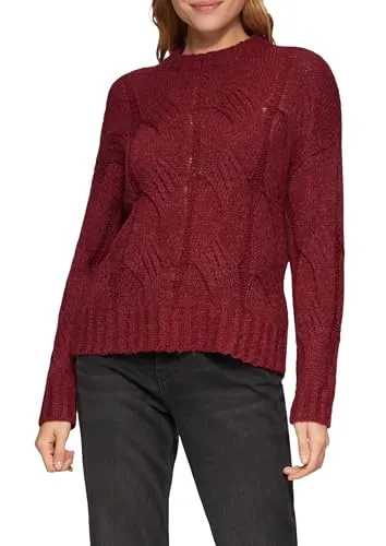 s.Oliver Longpullover im Relaxed Fit - Zopfstrickpullover in Rubinrot XXL - Stylischer Zopfstrickpullover im Relaxed Fit, ideal für gemütliche Tage. Aus weicher Materialkombination mit Wolle, perfekt für den Herbst und Winter.