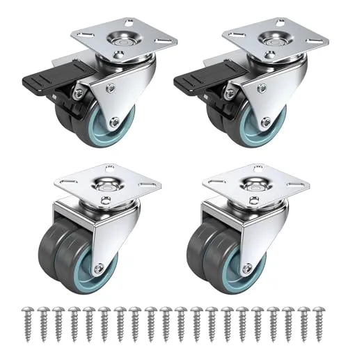 Homshsjhkis 4 Pcs Möbelrollen, Transportrollen Schwerlastrollen 50 mm, Lenkrollen mit Sicherheitsbremse, 2 mit Bremsen und 2 Ohne, keine Spuren Extra Leise Langlebig Robuste für Werkstatt, Möbel