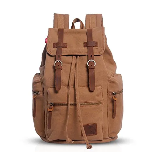 FANDARE Retro-Rucksack, 15,6 Zoll / 39,6 cm (15,6 Zoll), für Laptop, Outdoor, Reisen, Arbeit, Studenten, Wandern, Schultaschen, Daypack, Khaki B, M, Freizeitrucksack