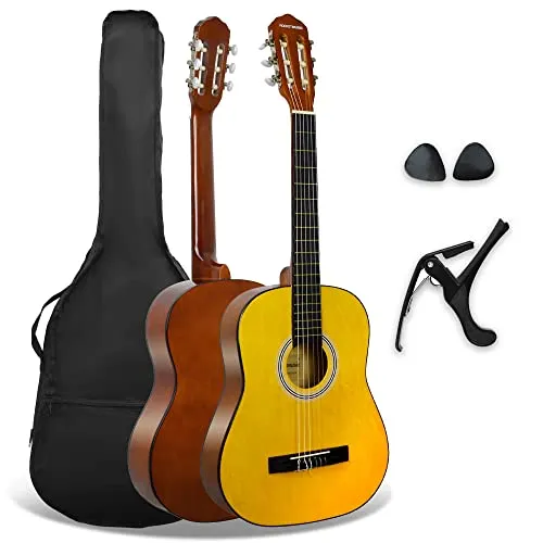 3rd Avenue XF 3/4 Flamencogitarren-Starterset in Junior-Größe für Kinder, Konzertgitarre mit Nylonsaiten, mit Gigbag, Kapodaster und Plektren – in Natur