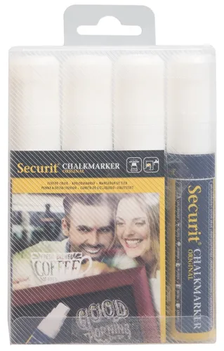 Securit Kreidemarker ORIGINAL LARGE 4er Etui - Schreibutensilien - 4er Set Kreidemarker mit Keilspitze in Blau, Grün und Gelb, ideal für kreative Projekte und Beschriftungen auf verschiedenen Oberflächen.