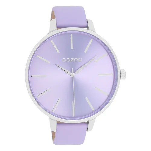 Oozoo Armbanduhr lila Leder UOC11072 - Armbanduhren für Damen – elegante Analog-Quarzuhr mit extra großem 48mm Gehäuse, hochwertigem Miyota Quarzwerk und stilvollem lila Lederarmband.