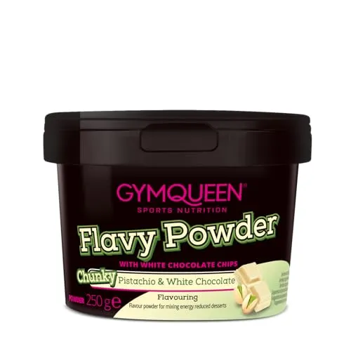 GymQueen Flavy Powder 250g, Geschmackspulver Chunky Pistache & White Chocolate, kalorienarm, Flavour Powder zum Süßen, Backen und Verfeinern von Lebensmitteln, reich an Ballaststoffen