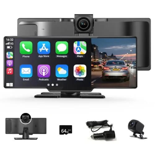 Zoll Wireless Carplay Display Für A-ppIe CarPlay und Android Auto | 4K Dashcam 1080P Rückfahrkamera,Android Display IPS Touchscreen mit AUX/FM,64G TF,Split Screen,Mirror Link,Bluetooth 11