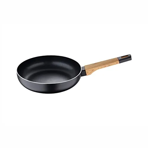 BERGNER Earth Black | Sartén antiadherente de 28 x 6,4 cm | Fabricada en aluminio fundido | Mango ergonómico de madera | Utensilios de cocina | Para todos los pisos de cocina