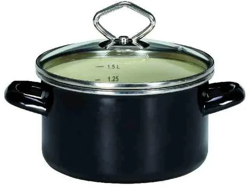 Krüger Fleischtopf Triest 24cm - Kochtopf aus hochwertiger Emaille in Schwarz, ideal für alle Herdarten und perfekt zum langsamen Garen von Fleisch und Gemüse.