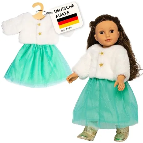 Heless 2370 - Puppenkleidung im Design Yuki, 2 teiliges Set in Weiß und Türkis, mit Jacke und Glitzertüllrock für Puppen und Kuscheltiere der Größe 35-45 cm