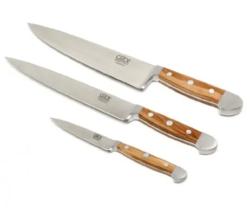 Güde Messer Solingen 3-tlg. Messerset in Geschenkbox, Alpha Olive - Messersets mit handgeschmiedeten Klingen aus Chrom-Vanadium-Molybdän-Stahl und eleganten Griffen aus 500 Jahre altem Olivenholz – ideal für Kochliebhaber.