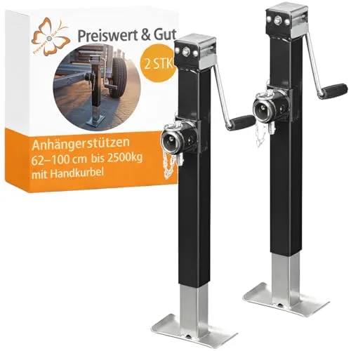 Preiswert&Gut 2x Anhängerstützen 62-100 cm – Stabile Kurbelstützen für Wohnmobile und Anhänger