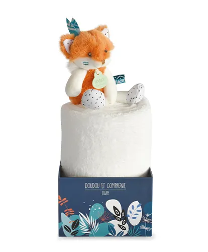 Doudou et Compagnie Babydecke mit Kuscheltier Fuchs Orange - Stofftiere & Teddybären – Weiche Fleece-Babydecke mit Kuscheltier, ideal zum Beruhigen und Einschlafen, perfekt als Geschenk zur Geburt in schöner Geschenkbox.