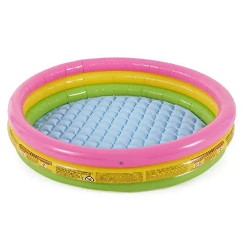 Intex Babypool Sunset Glow, 3-Ring, Mehrfarbig, Ø 147 x 33 cm - Swimmingpools - Aufblasbarer Kinderpool mit 3 bunten Ringen für unvergesslichen Badespaß im Garten, sicher und farbenfroh!