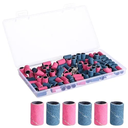 Schleifkappen Nagelfräser 100 Stück Schleifhülsen Nagelfräser 180#240#Korn Schleifbaender Nagelfräser mit Nagelbohrer Aufsätze für Nagelfräser für Maniküre Pediküre