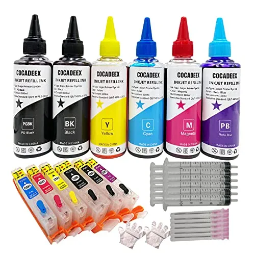 COCADEEX 580XXL Ink Refill Kits Replacement for PGI-580XXL CLI-581XXL, for Pixma TS8100 TS8120 TS8200 TS8220 TS8300 TS8320 TS9100 TS9120 Printer (PGBK BK C M Y PB)