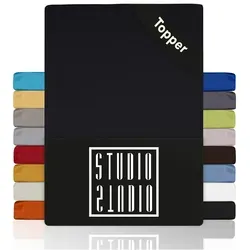 STUDIO Spannbettlaken Basic, viele Größen, 100% gekämmte Baumwolle, OEKO-TEX 100, Jersey, Baumwolle, Gummizug: rundum, (1 Stück), 160x200 cm Topper Spannbetttuch bis 14 cm Höhe - Schwarz schwarz 160 cm x 200 cm