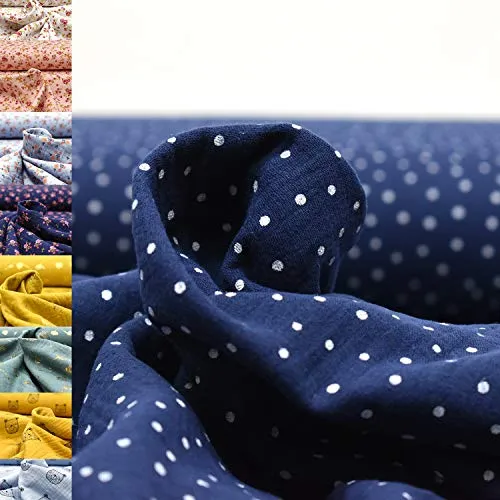 MAGAM-Stoffe Paul Musselin Mulltuch Kinder Baumwollstoff Oeko-Tex Meterware 50cm (Pünktchen dunkelblau)
