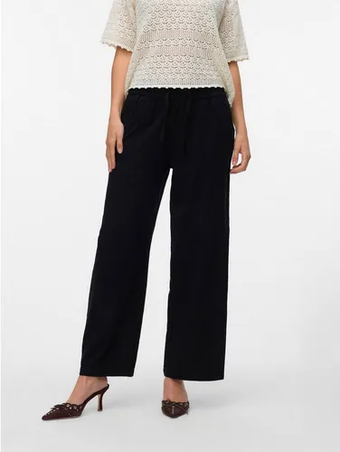 Vero Moda VMCAIA MW WIDE PANT - Leinen Schlupfhose in Schwarz XL (42) - Stoffhosen mit 90% Baumwolle und 10% Leinen, pflegeleicht und modisch. Ideal für einen lässigen Look mit elastischem Bund und weiter Beinform.