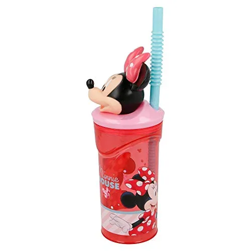 Stor Minnie Trinkglas mit Trinkhalm, Rosa, 360 ml, 19 x 7 cm