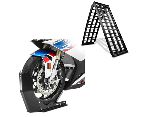ConStands Auffahrrampe Motorrad Auffahrrampe Alu BF5 + Motorradwippe Easy Fix klappbar max. 6