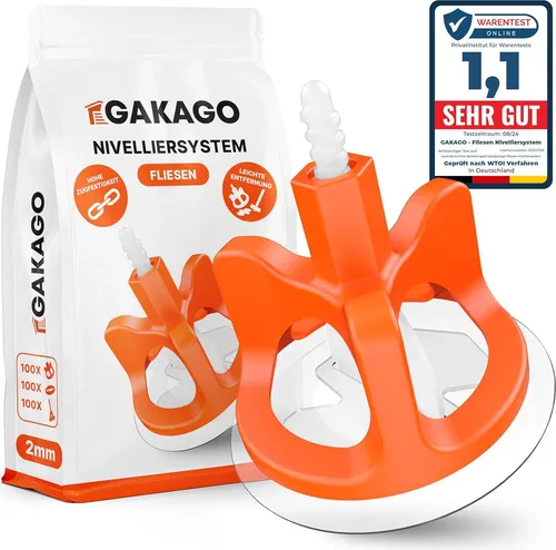 Gakago Fliesen Nivelliersystem 300-tlg. Set 2mm - Fliesenkeile für perfektes Fugenbild, überlegene Reichweite für Fliesenstärken von 3-18mm und schützende Schon-Unterlegscheiben für beschädigungsfreies Verlegen.