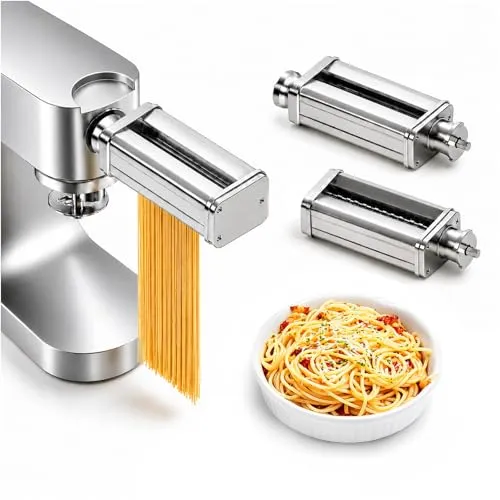 Nudelaufsatz für Kenwood Küchenmaschine 3-teilig – Edelstahl Pasta Roller, Spaghettischneider & Fettuccineschneider