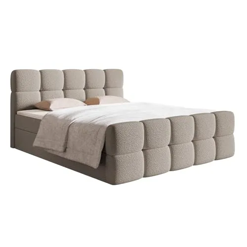 Selsey Boxbett Cloudy, Greige, 140x200 cm - Schlafzimmer, Boxspringbett mit 15 cm Bonellfederkernmatratze und praktischem Stauraum durch zwei seitlich öffnende Bettkästen für mehr Ordnung.