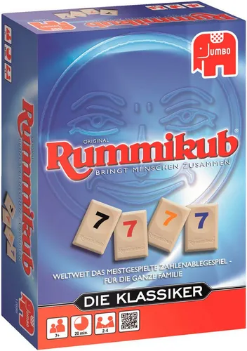 JUMBO - ORIGINAL RUMMIKUB DIE KLASSIKER - Gesellschaftsspiel für 2-4 Spieler, fördert strategisches Denken und macht Spaß für die ganze Familie, ab 7 Jahren geeignet.