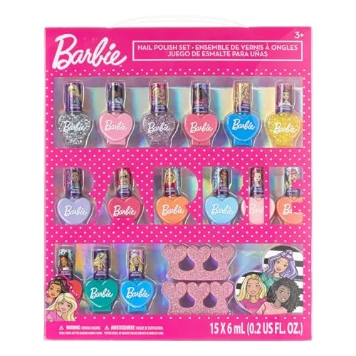 Barbie Film 18 Stück Set Kinder Wasser-basierte Nagellack Make-up Set, enthält 15 Nagellacke mit 2 Zehen Spacer und 1 Nagelfile für Mädchen Alter 3+, von Townley Girl