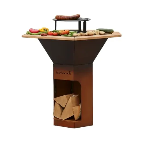 Barbecook BBQ Grill Nestor Original - Grill für bis zu 14 Personen mit erhöhtem Grillrost, integrierter Asche-Auffangtopf und Stauraum für Holz. Perfekt für gesellige Abende im Freien!