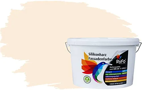 RyFo Colors Silikonharz Fassadenfarbe Cremebeige 1L - Hochdeckende, wasserabweisende Fassadenfarbe für den Außenbereich. Ideal für Neubauten und Bestandsgebäude, schützt vor Schmutz und UV-Strahlen. Ergiebigkeit: ca. 6 m² pro Liter.
