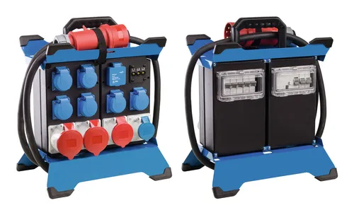 AS Schwabe Stromverteiler STECKY DUO 4 CEE16A CEE32A CEE3p FI40A - 60934 - Baustromversorgung mit 4 Ausgängen, ideal für Baustellen und sicheres Arbeiten dank FI-Schutzschalter.