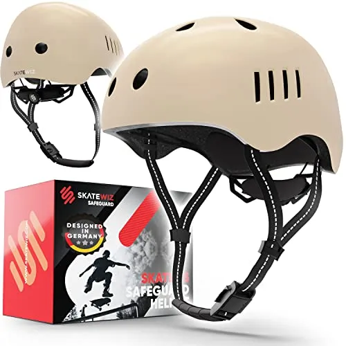 SKATEWIZ Kinder Fahrradhelm Kinder Skaterhelm für Jungen und Mädchen in Beige | Stylischer Kinder Helm Fahrrad Kinderhelm Größe S