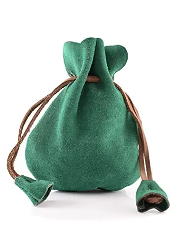 Battle-Merchant Lederbeutel Geldkatze - Hochwertiger Wildleder Geldbeutel in Grün, ideal für LARP, Mittelalterkostüme und den Alltag