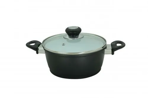 Krüger Fleischtopf Aluguss Oslo mit Glasdeckel - Kochtöpfe aus Aluminiumguss mit hochwertiger Ceramic-Versiegelung für fettfreies Braten. Ideal für Induktionskochfelder, langlebige Wärmespeicherung und schonendes Garen.