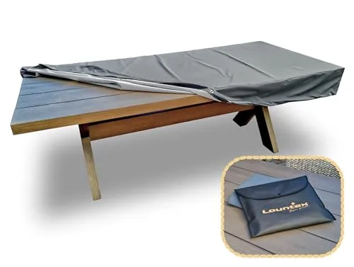 Lountex - Gartentisch Abdeckung winterfest 150x90x15 cm | Schutzhülle aus Hochwertigem Verbundmaterial - 100% Wasserdicht, extrem Reißfest, Atmungsaktiv, UV-Beständig - grau