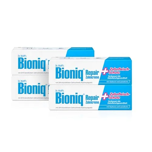 Bioniq® Repair-Zahncreme Zahnfleisch-Schutz - 4 x 75 ml - reparierende Zahnpasta mit Hydroxylapatit – schützt vor Zahnfleisch-Entzündungen, Zahnstein und Zahnbelag – ohne Fluorid