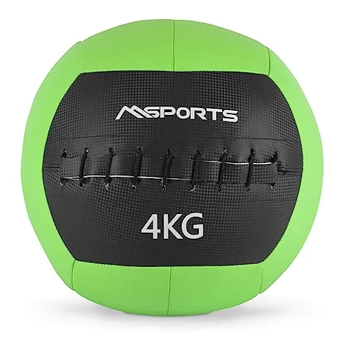 MSPORTS Wall-Ball Premium Gewichtsball 4 kg - Grün - MSPORTS WALL-BALL für professionellen Einsatz im Studio oder zu Hause. Ideal für funktionelles Training, hergestellt aus robustem Kunstleder für optimalen Halt und einfache Reinigung. Perfekt für Ganzkörperübungen und Krafttraining.