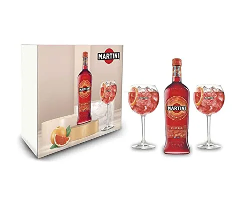 HDmirrorR Martini Fiero Geschenkset - Fiero Wermut 0,75l (14,4% Vol) + Martini Royale Ballon Cocktail Glas Set - 2X Gläser 47cl - [Enthält Sulfite]