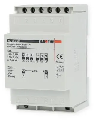 Grothe NG 786/399 Netzgerät 4+n - 4+n-Systemnetzgerät mit PTC, ideal für Außenstationen, kompakte Bauweise für DIN-Schiene Montage.