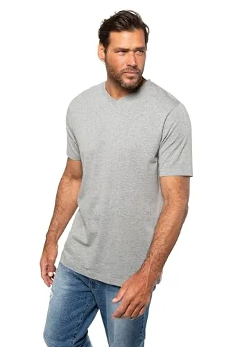 JP 1880 Herren große Größen Übergrößen Menswear L-8XL T-Shirt, Basic, V-Ausschnitt grau Melange 3XL 702415123-3XL