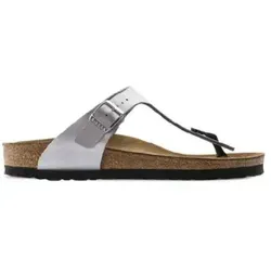 Birkenstock GIZEH Sandalen Zehentrenner Damen Schuhe Silber - Elegante Damen-Sandalen aus hochwertigem Birko-Flor mit flacher Sohle. Ideal für Freizeit und besondere Anlässe, gefertigt in Deutschland für Komfort und Stil.