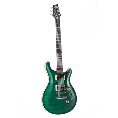 Fame Forum IV Modern E-Gitarre mit Khaya-Mahagoni-Korpus und Riegelahorn-Decke, Piezo Tonabnehmersystem, Emerald Green Satin