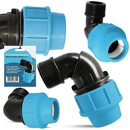 PE Rohr Winkel 90° Bogen PN16 (40 mm x 1 1/2'' AG) Kupplung Fitting Wasserrohrbogen L-Stück Bewässerungssystem Wasserleitung Wasserrohr Verbinder Garten Versorgungsleitung Pipeline Sprinklersystem