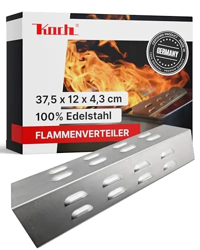 KOCH #29 Rostfreier Flammenverteiler 375 x 120mm kompatibel u.a. mit div. Enders, Grillstar, Napoleon, Outdoorchef - Brennerabdeckung Kiemenstruktur, massiver Edelstahl Stärke 1,25mm 600g