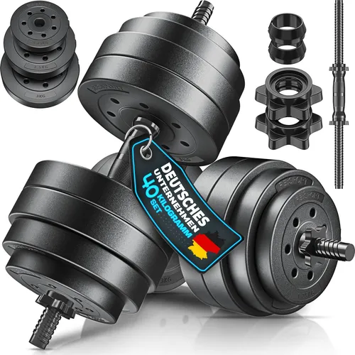 RE:SPORT 2er Hanteln Set verstellbar 15/20/30/40 kg - Hanteln für flexibles Krafttraining, ideal für Zuhause. Verstellbar mit 4 Sternverschlüssen für maximale Sicherheit und rutschfestem Griff für Komfort während des Workouts.