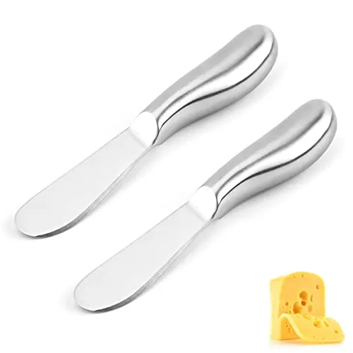 FIBOUND 2 Stück Dessertmesser Edelstahl, Butterstreuer Messer, Edelstahl Buttermesser, Streichmesser Set, Dessertmesser mit Ergonomischem, Für Butter, Käse, Marmelade, Sahne(Silber)