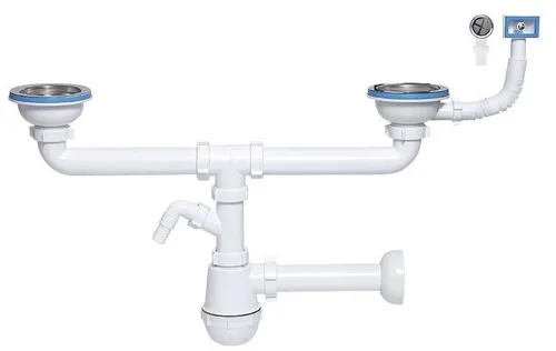 Doppelter Geruchsverschluss Spülbecken 115mm mit Waschmaschineneingang - Siphon für effektiven Geruchsverschluss, ideal für Küchen und Badezimmer mit zusätzlichem Waschmaschineneingang.