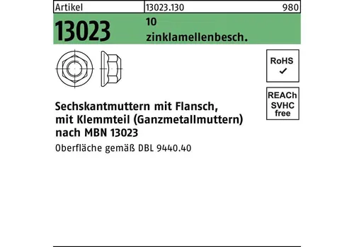 Sechskantflanschmutter MBN13023 - 50 Stück - Vierkantmuttern, hohe Qualität aus Deutschland, mit einem Gewinde von 14 mm für zuverlässige Verbindungen.