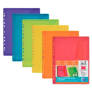 OXFORD 6 Dokumententaschen DIN A4 farbsortiert - Sonstige Hüllen: 6 blendfreie Dokumententaschen aus strapazierfähigem Polypropylen, ideal zum Schutz und zur übersichtlichen Aufbewahrung Ihrer Unterlagen.