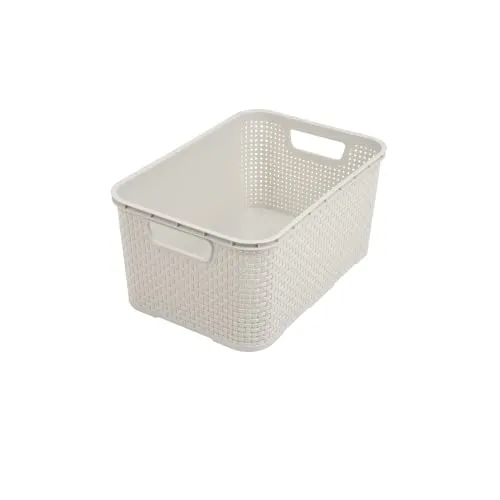 BranQ - Home essential universeller, multifunktionaler Korb in Rattan Design, Grösse S 7l, BPA-frei Kunststoff PP, Creme, 28,5x19,5x12,9 cm