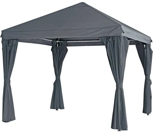 Pavillon 3x3mtr Yasumi von Lesli Living - Pavillon in quadratischer Form, grau, ideal für Gartenpartys oder entspannte Stunden im Freien. Robustes Gestell aus Stahl und wetterfestem 230g/m² Polyester.